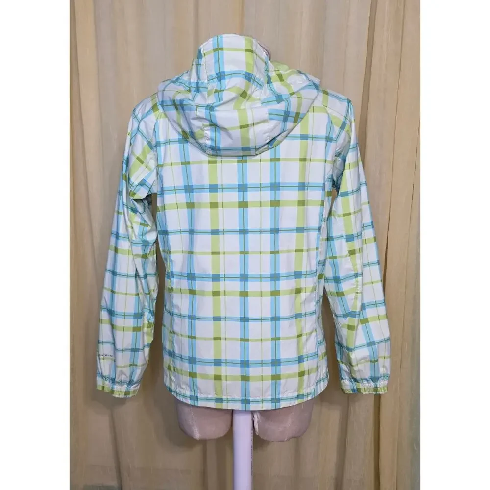 Columbia Omnishield Plaid Mesh Lined Waterproof Rain Jacket‎ girls Size 14/16
